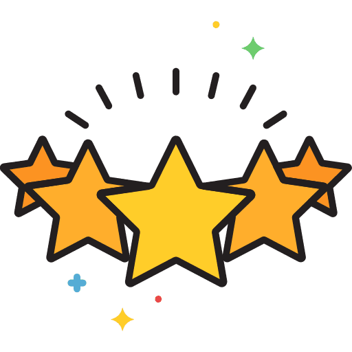 A five star rating icon on a green background for home reviews.